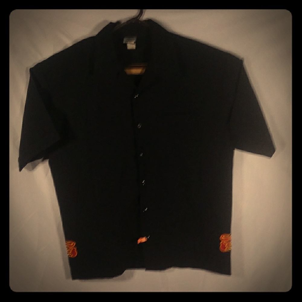 Venue  Button Black Shirt With Flames Sz XL